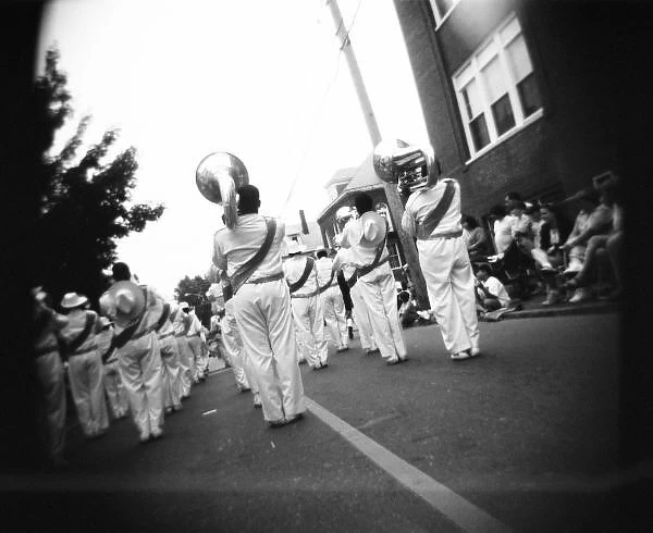 USA, Massachusetts, Gloucester. Marching band. Holga photo