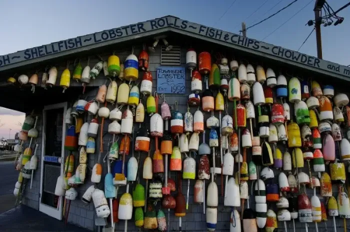 Framed Print : USA, Massachusetts, Provincetown. Buoys crowd together on a seafood shack Framed Print : USA, Massachusetts, Provincetown. Buoys crowd together on a seafood shack