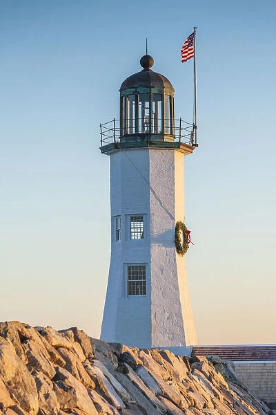 USA, Massachusetts, Scituate, Scituate Lighthouse at sunset