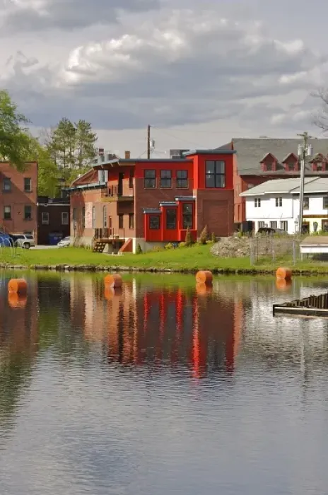 Framed Print : USA, Massachusetts, Shelburne Falls. Looking towards Shelburne Village buildings