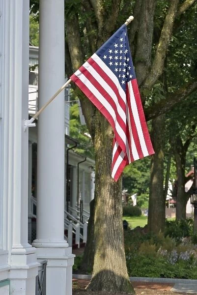 USA; Massachusetts; Stockbridge; American flag on Main Street