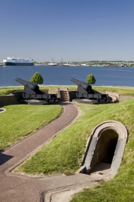 Framed Print : USA, MD, Baltimore. Large cannons aim out towards the harbor around Fort McHenry Framed Print : USA, MD, Baltimore. Large cannons aim out towards the harbor around Fort McHenry