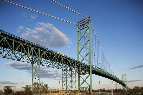 USA, Michigan, Detroit, Ambassador Bridge over Detroit River to Windsor, Ontario