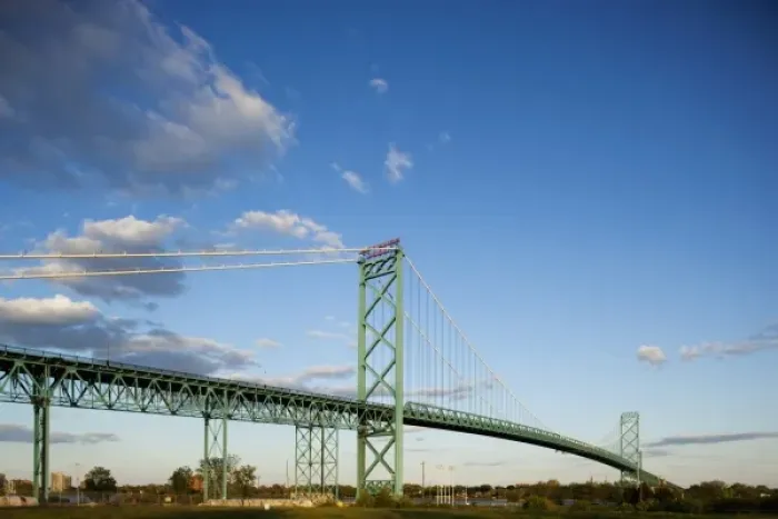 Framed Print : USA, Michigan, Detroit, Ambassador Bridge over Detroit River to Windsor, Ontario Framed Print : USA, Michigan, Detroit, Ambassador Bridge over Detroit River to Windsor, Ontario