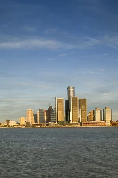 USA, Michigan, Detroit: City Skyline & Renaissance Center and General Motors World
