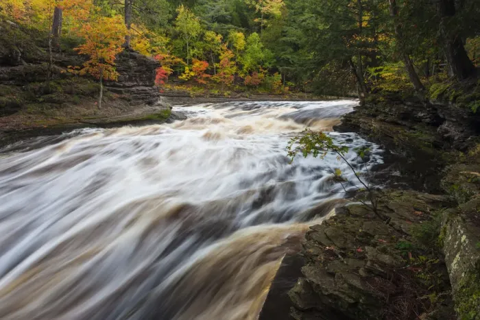 Framed Print : USA, Michigan. Fall colors at Presque Isle River waterfall on the south shore of Lake Framed Print : USA, Michigan. Fall colors at Presque Isle River waterfall on the south shore of Lake