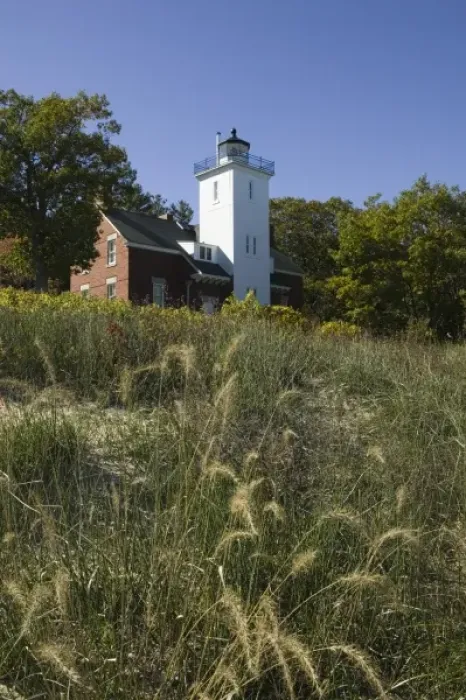 Framed Print : USA, Michigan, Lake Huron Shore: Rogers City, Forty Mile Point Lighthouse