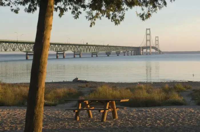 Framed Print : USA, Michigan, Mackinaw City, Mackinac Bridge