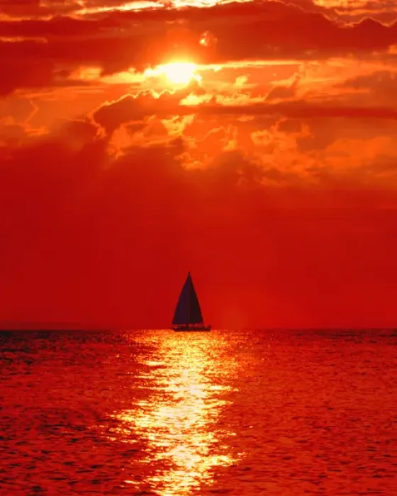 Framed Print : USA, Michigan, Mackinaw, Lake Huron. Sailboat at dawn. Credit as: David W. Kelley