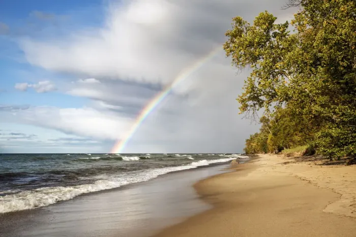 Framed Print : USA, Michigan, Munising, Rainbow over Pictured Rocks National Lakeshore Framed Print : USA, Michigan, Munising, Rainbow over Pictured Rocks National Lakeshore