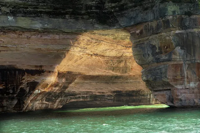 Framed Print : USA, Michigan, Pictured Rocks National Lakeshore. Mineral stains on sandstone cliffs. ©Don Grall  /  Jaynes Gallery  /  DanitaDelimont.com