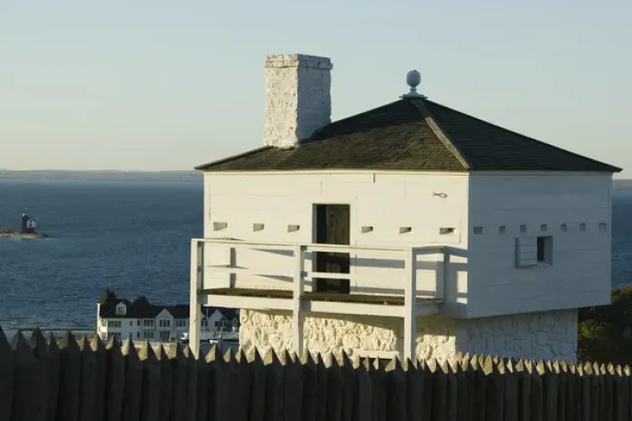 Framed Print : USA-Michigan-Straits of Mackinac: Mackinac Island- Fort Mackinac Blockhouse