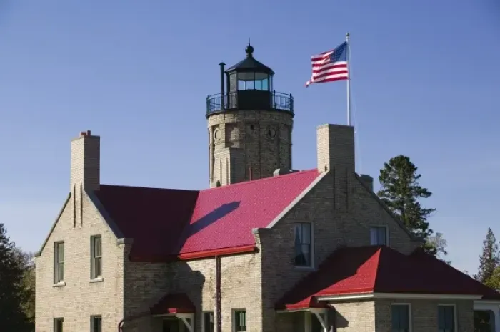 Framed Print : USA, Michigan, Straits of Mackinac: Mackinaw City, Old Mackinac Point Lighthouse