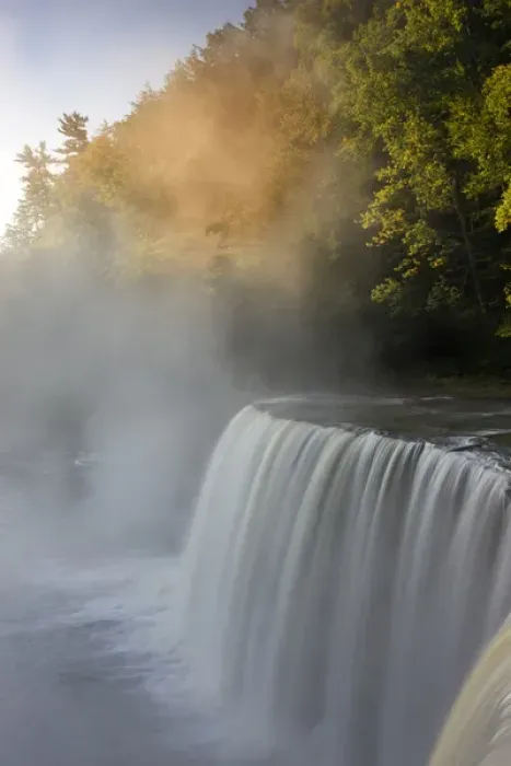 Framed Print : USA, Michigan, Upper Peninsula. Autumn sunrise on Tahquamenon Falls Framed Print : USA, Michigan, Upper Peninsula. Autumn sunrise on Tahquamenon Falls