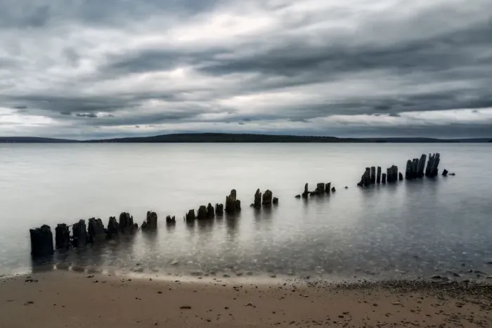 Framed Print : USA, Michigan, Upper Peninsula, Christmas, Old pilings on Furnace Bay Framed Print : USA, Michigan, Upper Peninsula, Christmas, Old pilings on Furnace Bay