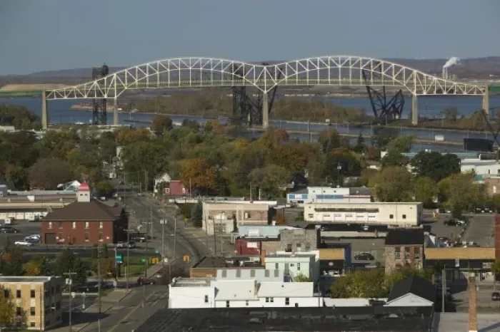 Framed Print : USA, Michigan, Upper Peninsula, Sault Saint Marie: City Overview from the Tower of