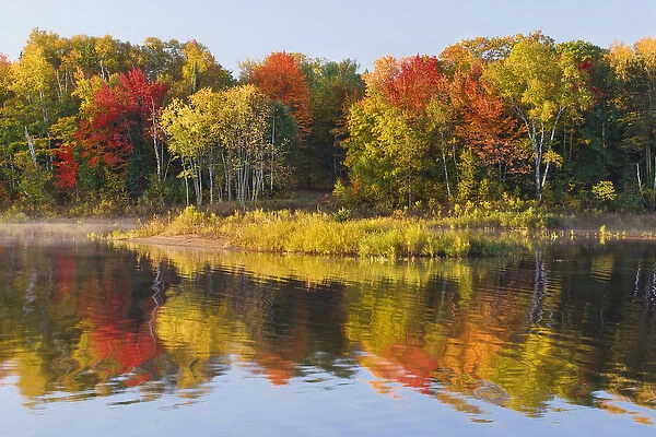 USA, Michigan, Upper Peninsula. Autumn landscape in Bond Falls Recreation Area. Credit as