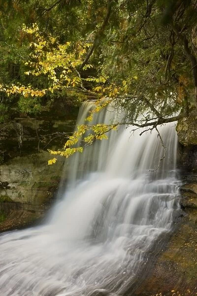 USA, Michigan, Upper Peninsula, Hiawatha National Forest. Laughing Whitefish Falls in autumn
