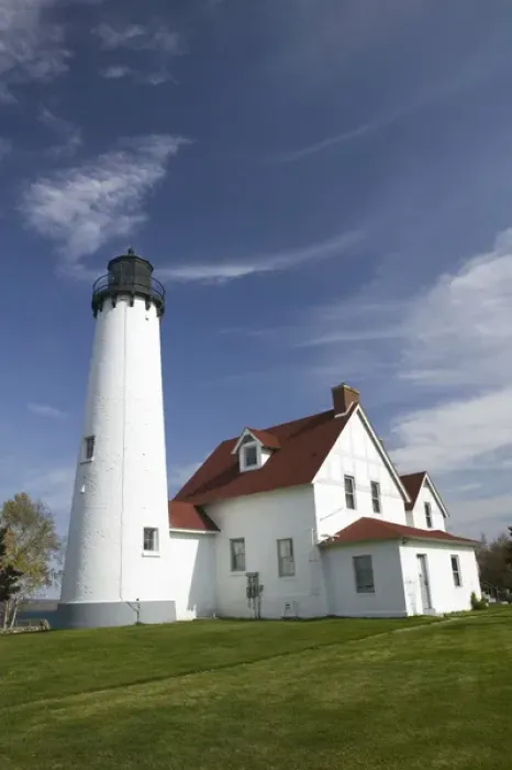 Framed Print : USA-Michigan-Upper Peninsula-Sault Saint Marie: Point Iroquois Lighthouse  /  Whitefish