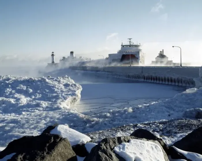 Framed Print : USA, Minnesota, Duluth. Last ship of the season, Duluth ship canal Framed Print : USA, Minnesota, Duluth. Last ship of the season, Duluth ship canal