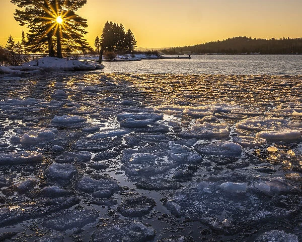 USA, Minnesota, Lake Superior. Lake ice at sunset. Credit as