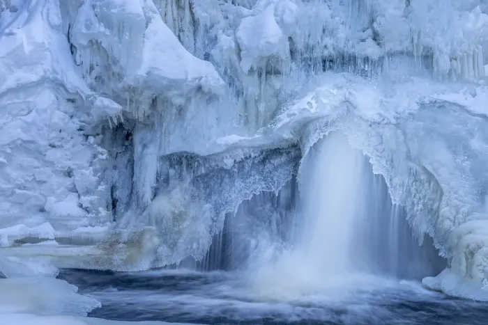 Framed Print : USA, Minnesota, Lake Superior. Partially frozen waterfall and pool Framed Print : USA, Minnesota, Lake Superior. Partially frozen waterfall and pool