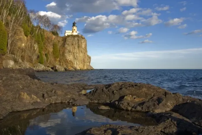 Framed Print : USA, Minnesota. Split Rock Lighthouse reflects in a pool on the shore of Lake Superior Framed Print : USA, Minnesota. Split Rock Lighthouse reflects in a pool on the shore of Lake Superior