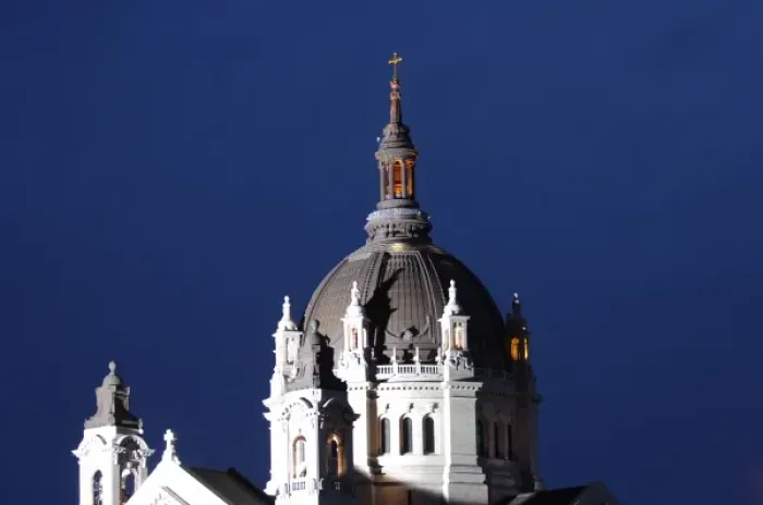 Framed Print : USA, Minnesota, St. Paul Cathedral at dusk