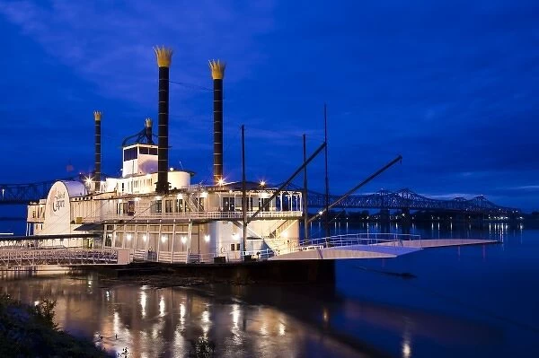 USA, Mississippi, Natchez. Isle of Capri Casino riverboat on Mississippi River, dusk