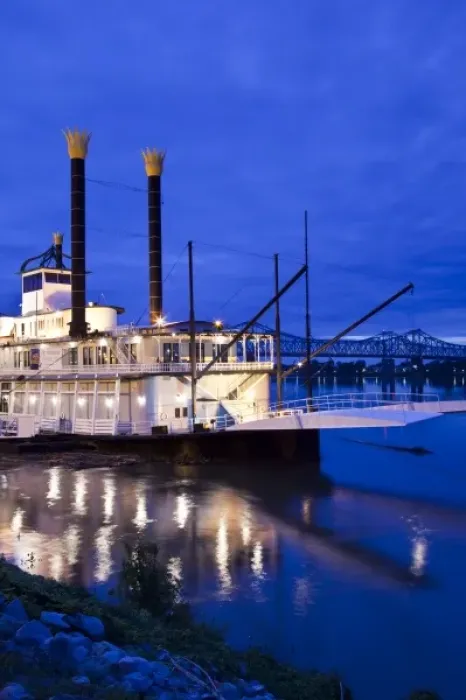 Framed Print : USA, Mississippi, Natchez. Isle of Capri Casino riverboat on Mississippi River, dusk Framed Print : USA, Mississippi, Natchez. Isle of Capri Casino riverboat on Mississippi River, dusk