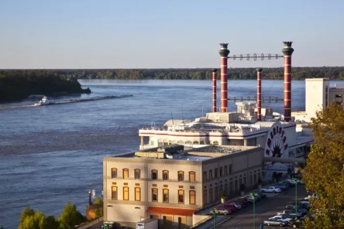 Framed Print : USA, Mississippi, Vicksburg. Ameristar Casino and Mississippi River, late afternoon Framed Print : USA, Mississippi, Vicksburg. Ameristar Casino and Mississippi River, late afternoon