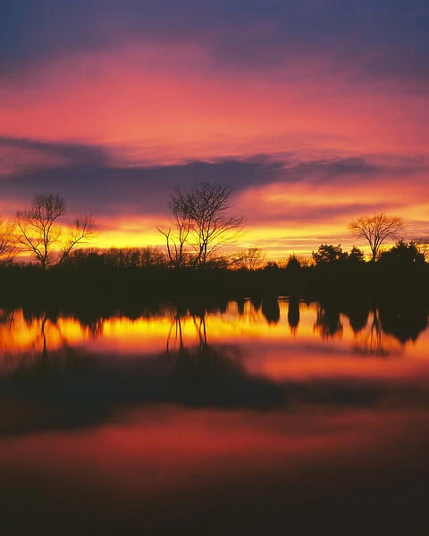 USA, Missouri, Jefferson County, Sunset on pond