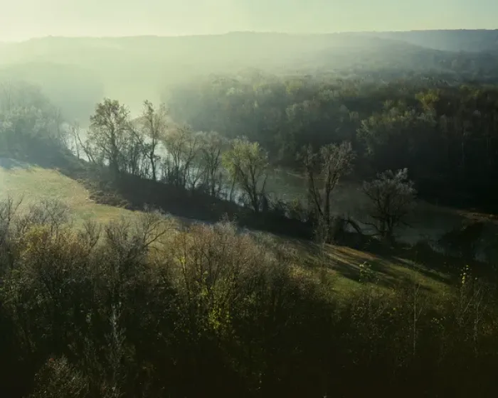 Framed Print : USA, Missouri, Meramec River Valley, Foggy sunrise