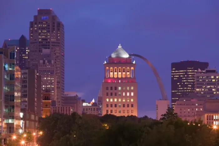Framed Print : USA, Missouri, St. Louis: City View before Dawn Framed Print : USA, Missouri, St. Louis: City View before Dawn