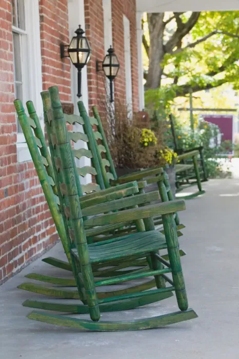 Framed Print : USA, Missouri, Ste. Genevieve: Rocking Chairs on Porch