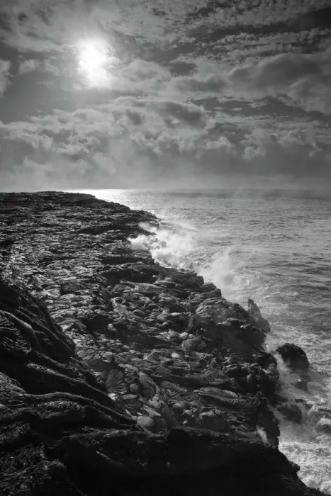 Framed Print : USA. Molten lava flows into the ocean at sunrise in Volcanoes NP on the Big Island of Hawaii