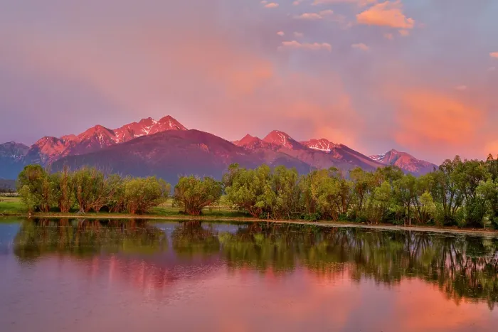 Framed Print : USA, Montana, Allentown. Evening light of Mission Mountains reflected in small pond