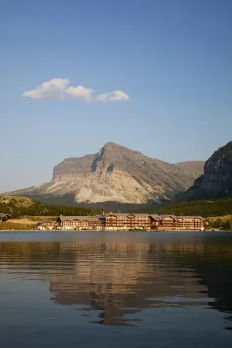Framed Print : USA, Montana, Glacier National Park, Many Glacier Hotel and Swiftcurrent Lake