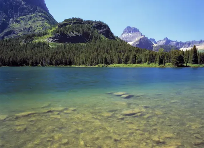 Framed Print : USA, Montana, Glacier NP. Swiftcurrent Lake offers a variety of colors to please