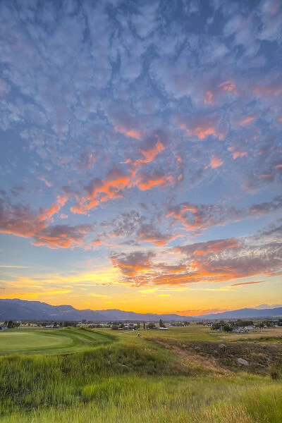 USA, Montana, Missoula. Sunset on Ranch Club Golf Course