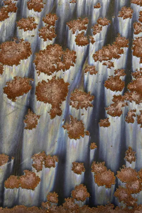 Framed Print : USA, Montana, Sculpture in the Wild. Close-up of rust patterns on metal. Credit as