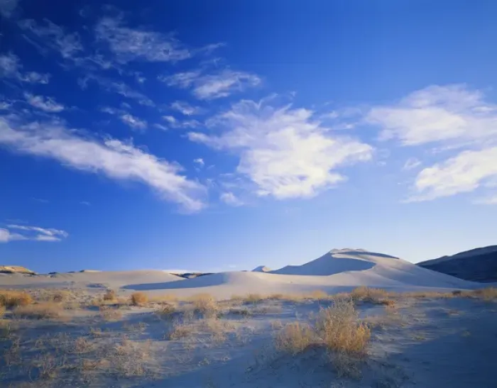 Framed Print : 07. USA, Nevada, Great Basin, Salt Wells Basin, Cirrus clouds above sand dunes