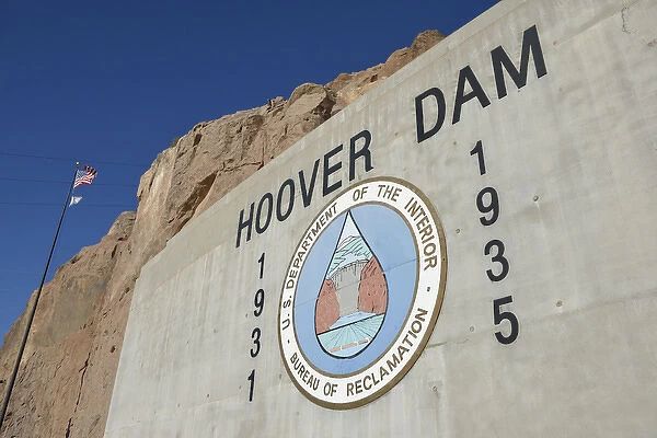 USA, Nevada, Hoover Dam US Department of the Interior sign built between 1931 and 1935