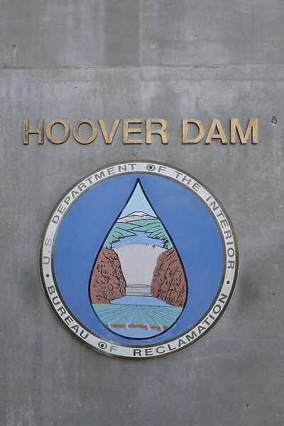 USA, Nevada, Hoover Dam U. S. Department of the Interior sign, Hoover Dam