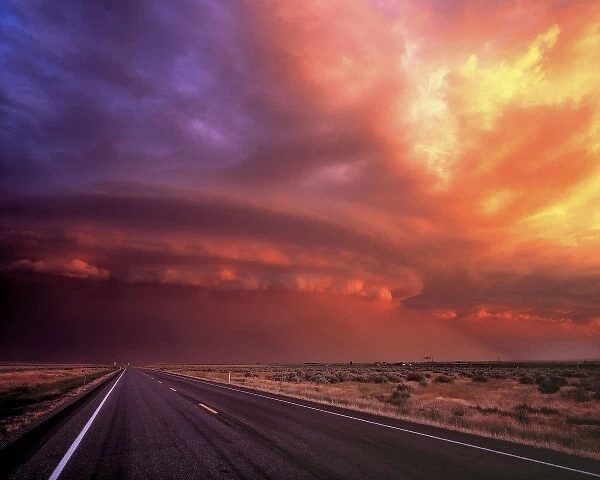 USA, Nevada, Humbolt Co. An early evening thunderstorm darkens the sky in northwestern Nevada