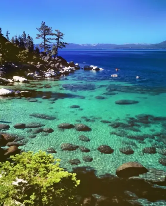 Framed Print : USA, Nevada, Lake Tahoe. Kayakers enjoy a lovely day on Lake Tahoe, Nevada
