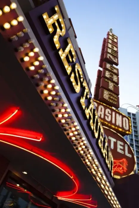 Framed Print : USA, Nevada, Las Vegas, Downtown, Fremont Street, sign to the Golden Gate Casino