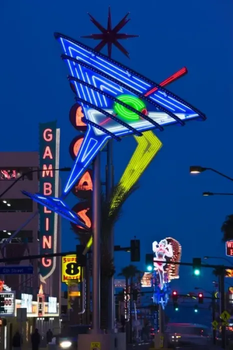 Framed Print : USA, Nevada, Las Vegas. Fremont East Area, neon casino signs, dusk Framed Print : USA, Nevada, Las Vegas. Fremont East Area, neon casino signs, dusk