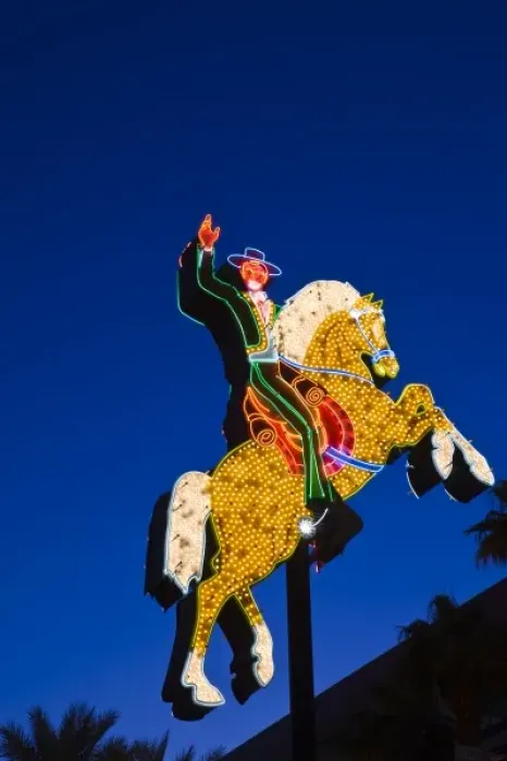 Framed Print : USA, Nevada, Las Vegas. Fremont East Area, neon sign from El Cortez casino, dusk