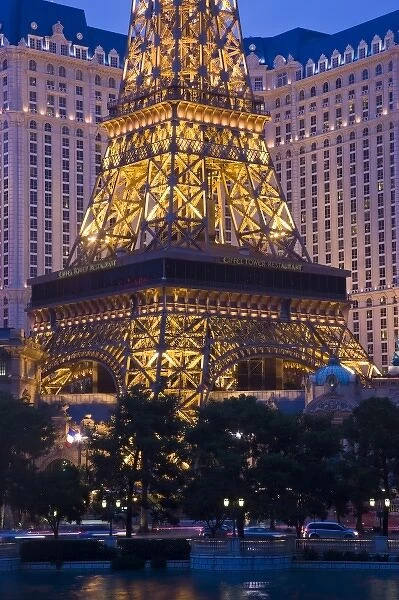 USA, Nevada, Las Vegas. Paris Las Vegas Hotel and Casino Eiffel Tower, evening